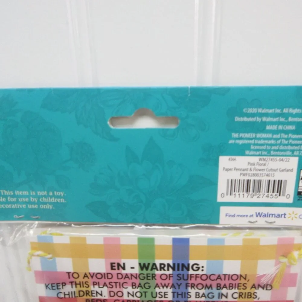 Lot of 2 Pioneer Woman Paper Pennant Flower Cutout Garland 9' Pink Floral Banner